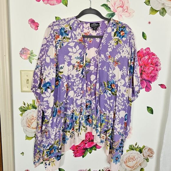 Angie Floral Purple Kimono Spring Lightweight Layer Vacationwear Resortwear - Picture 2 of 7